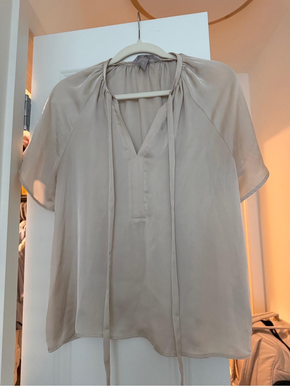 H&M Sheer Tie-Neck Blouse in Beige